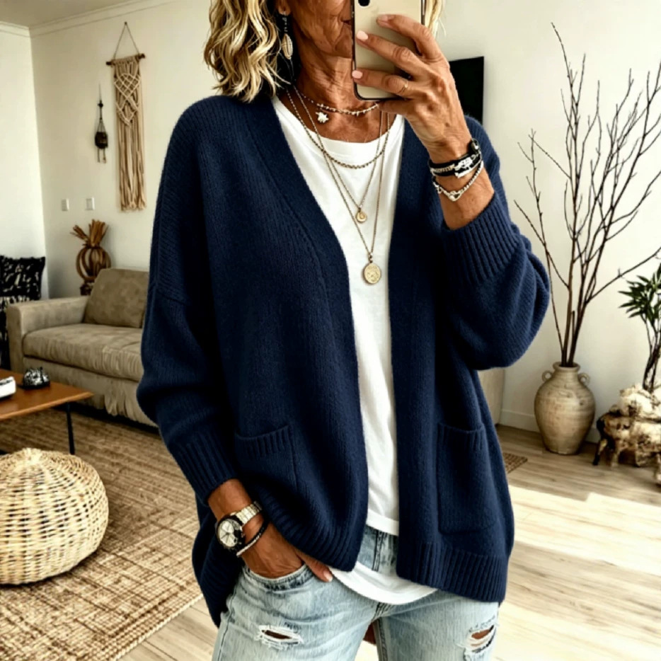 Solid Color Casual Long Sleeve Sweater In Cotton