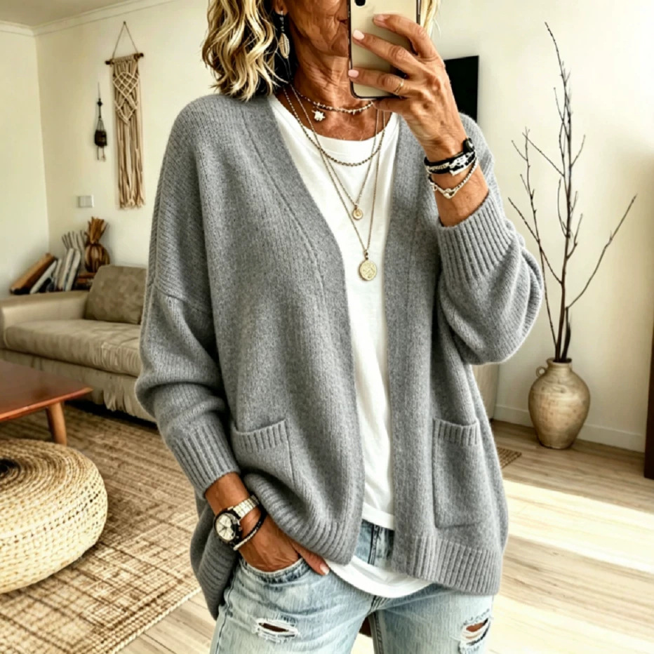 Solid Color Casual Long Sleeve Sweater In Cotton