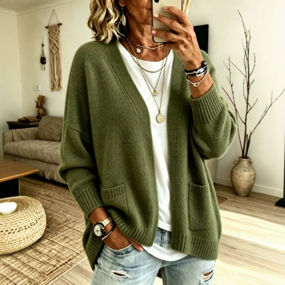Solid Color Casual Long Sleeve Sweater In Cotton