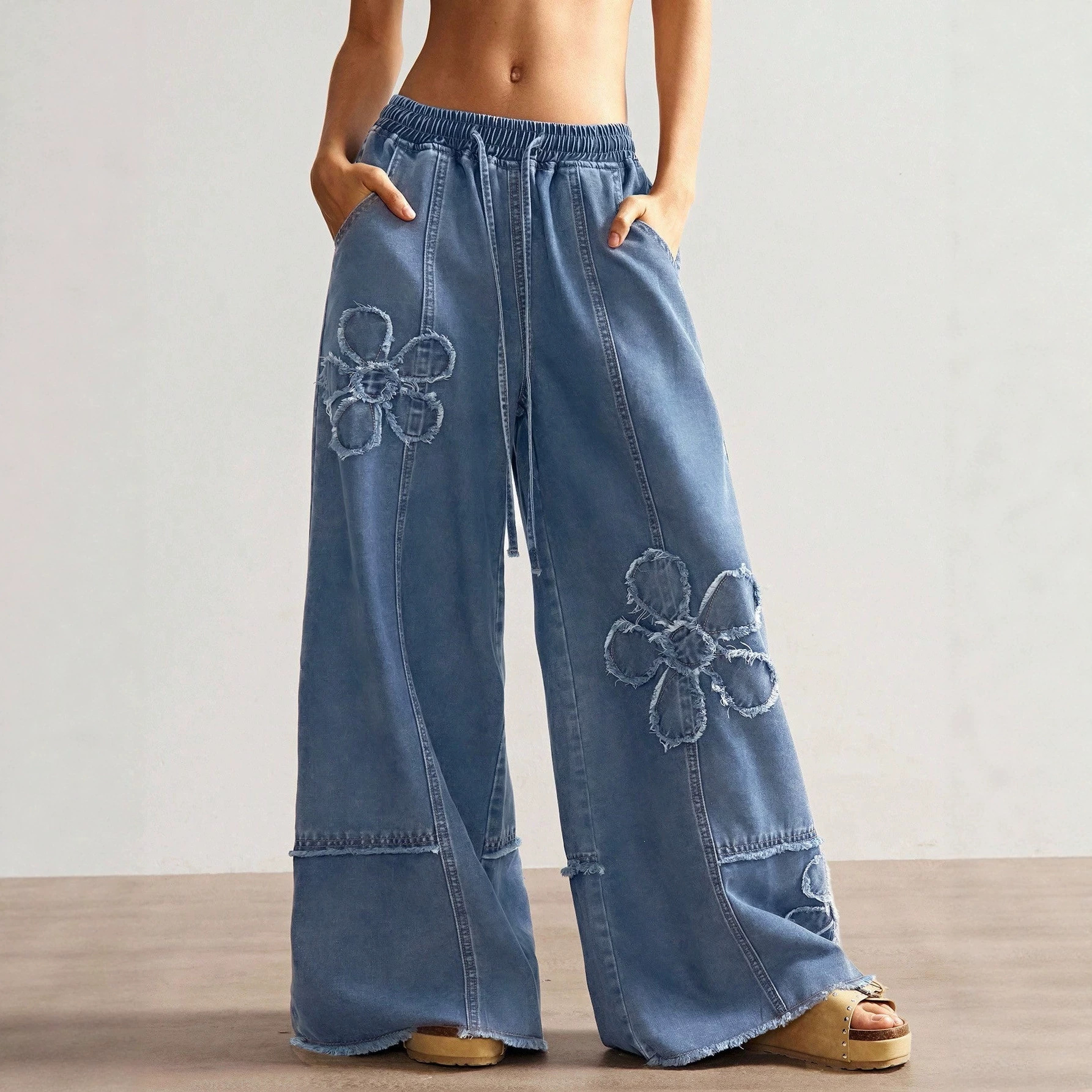 Streetwear Wide Leg Full Length Denim Cotton Pants