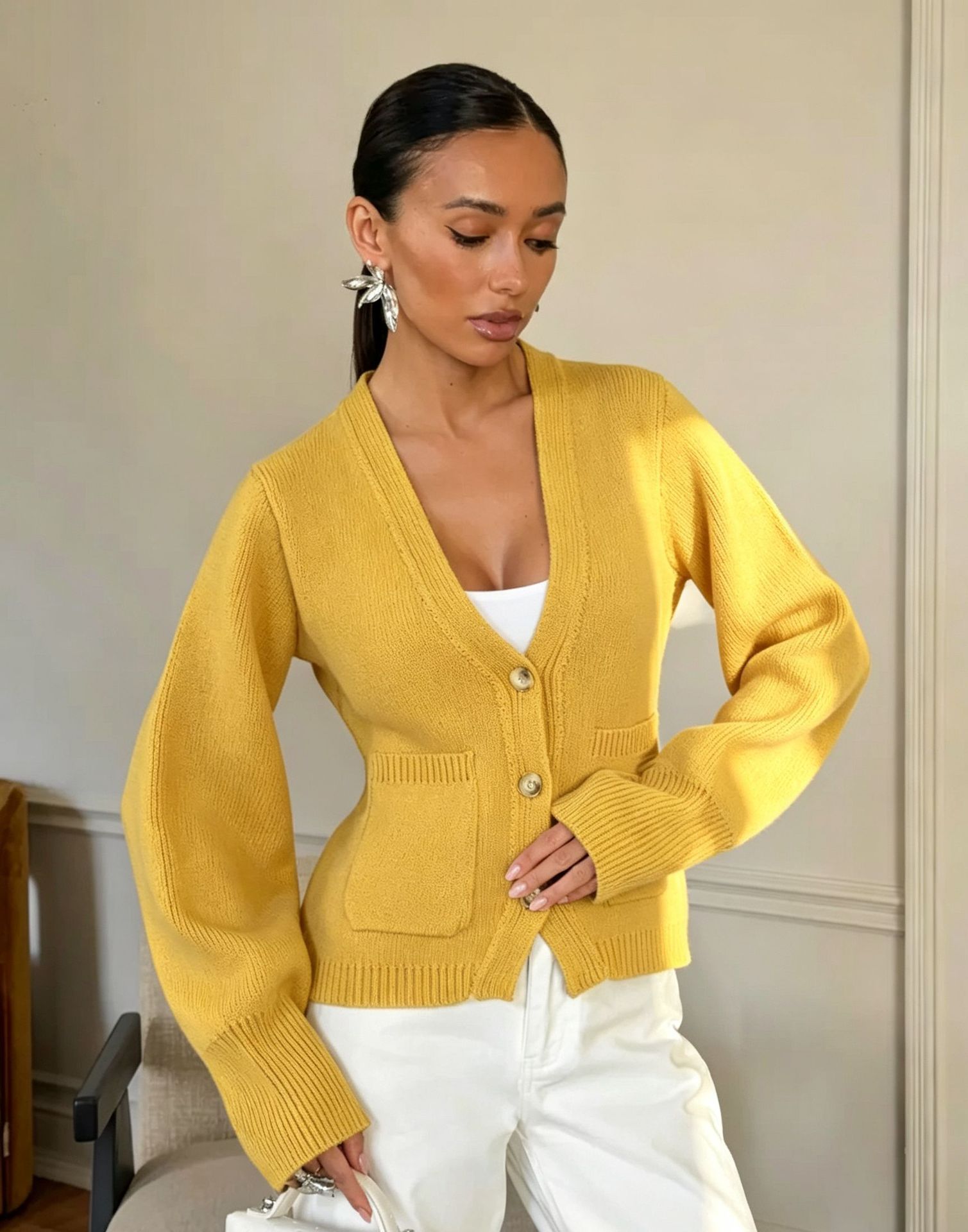 Casual Long Sleeve Knitted Fabric Sweater