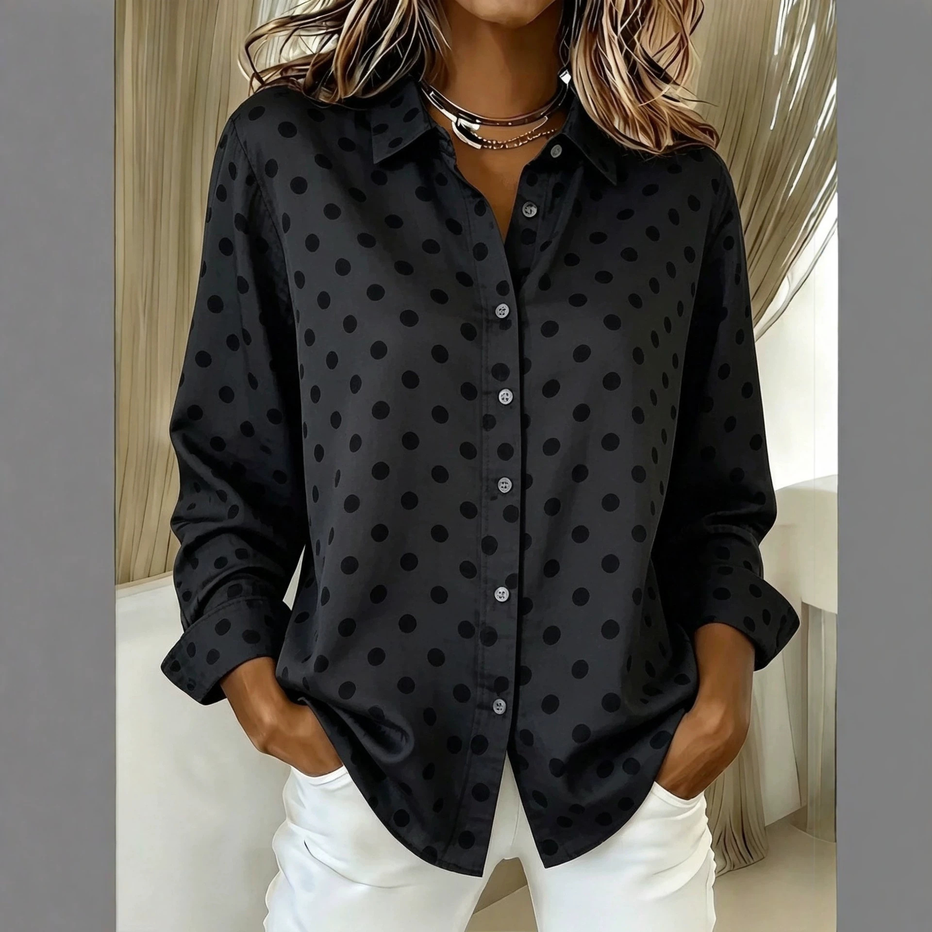 Casual Long Sleeve Round Dots T-Shirt